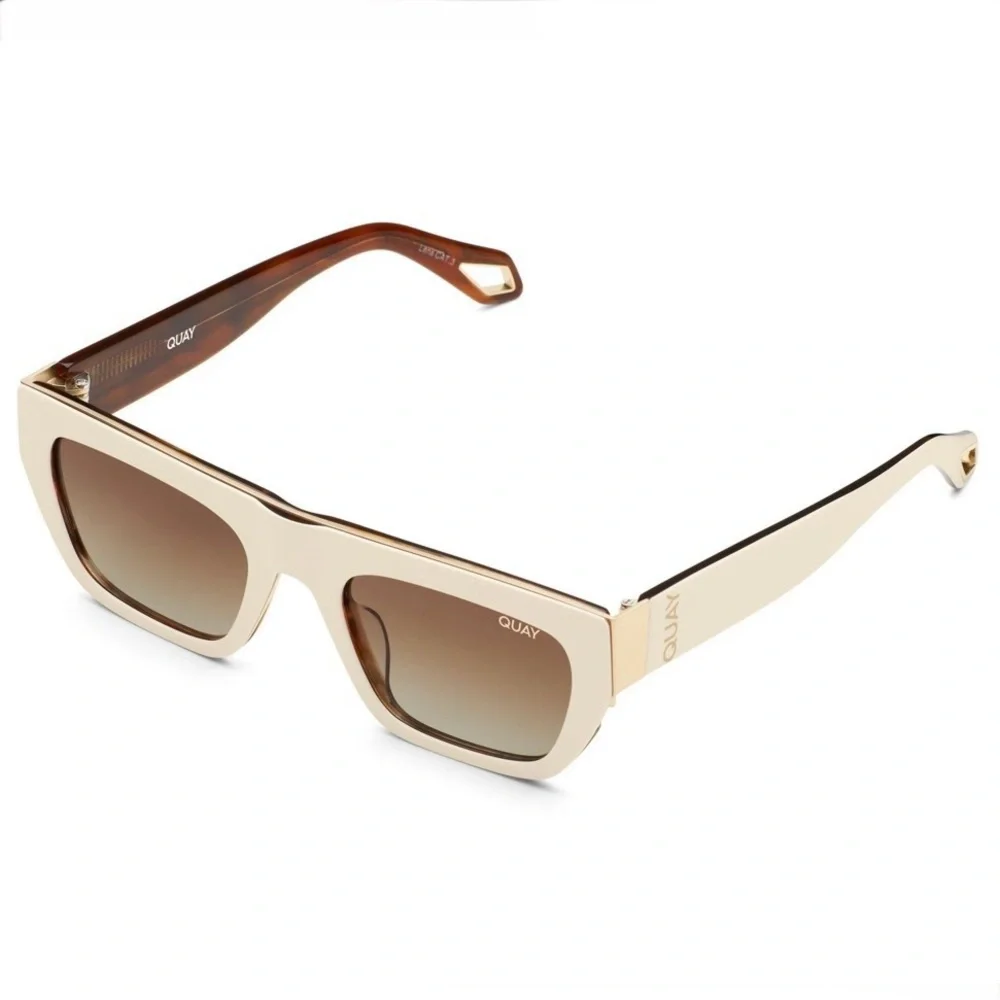 QUAY Dollar Sign Sunglasses Polarized White Tortoise Frame Brown Lens Unisex NWT